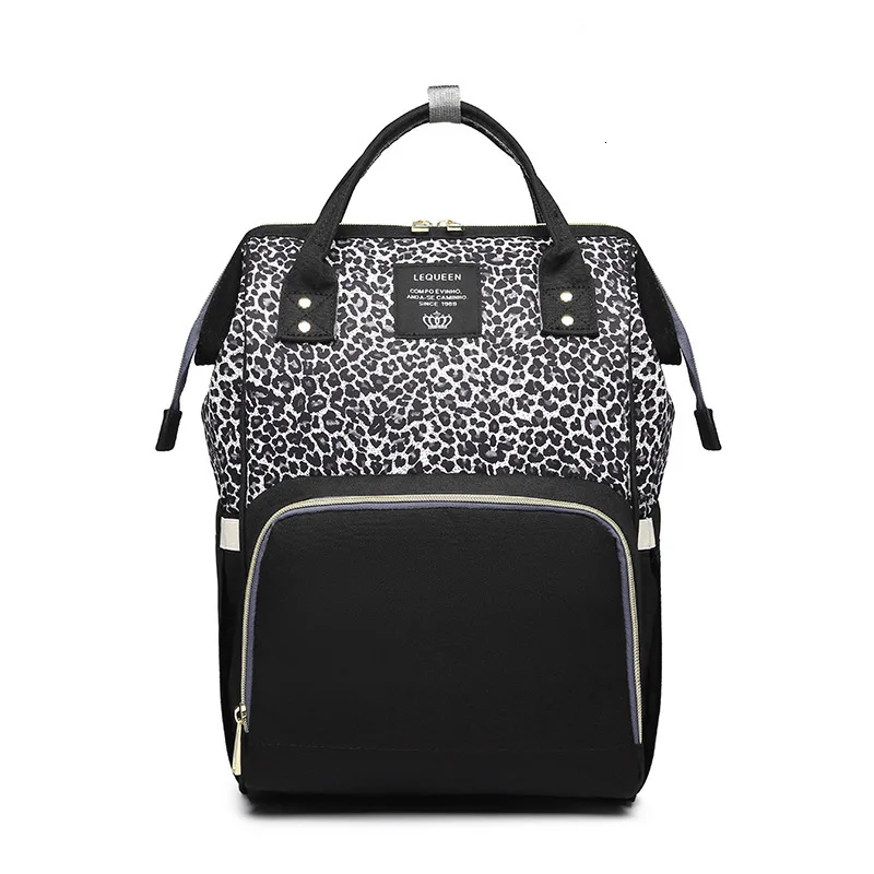 Leopard grey Сумка для подгузников, сумка для коляски, рюкзак для мамы, сумки для ухода за ребенком, большая сумка для подгузников для беременных, дорожная сумка с крючком, черный цвет, Новинка - Цвет: Leopard grey