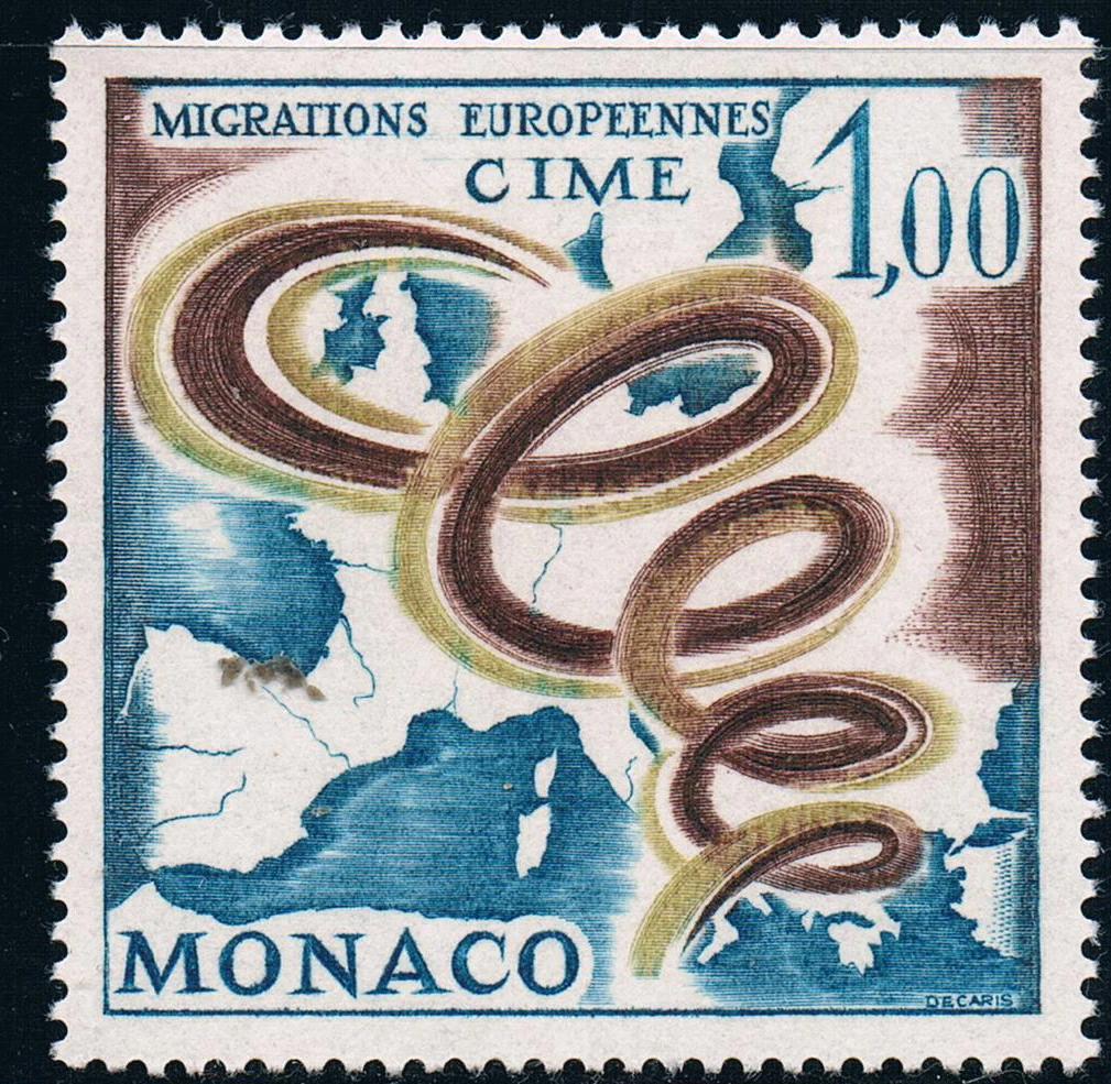 1 Pz/Set Nuovo Monaco Post Stamp 1967 Commissione Europea Per La Migrazione Mappa Incisione Francobolli Mnh