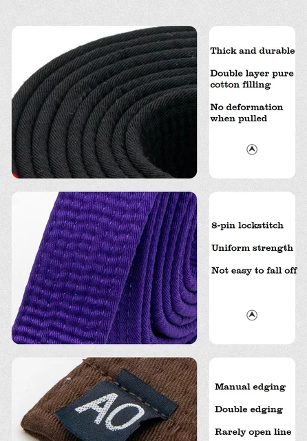 Cintura BJJ FLUORY - Per Jiu-Jitsu Brasiliano, Bianca/Viola/Blu/Marrone/Nera, Taglie Da A0 A A4 - Foto 2