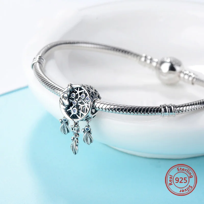 

StrollGirl new 100% 925 Sterling Silver Dreamcatcher Sapphire Beads Suitable for Pandora Charm Bracelet Women Fashion Jewelry