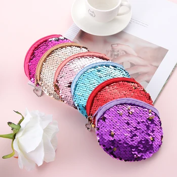 

Women Kids Fashion Glitter Mermaid Sequin Coin Purse Handbag Party Zipper Wallet Round Square Clutch Bag Purse For Girls Gifts