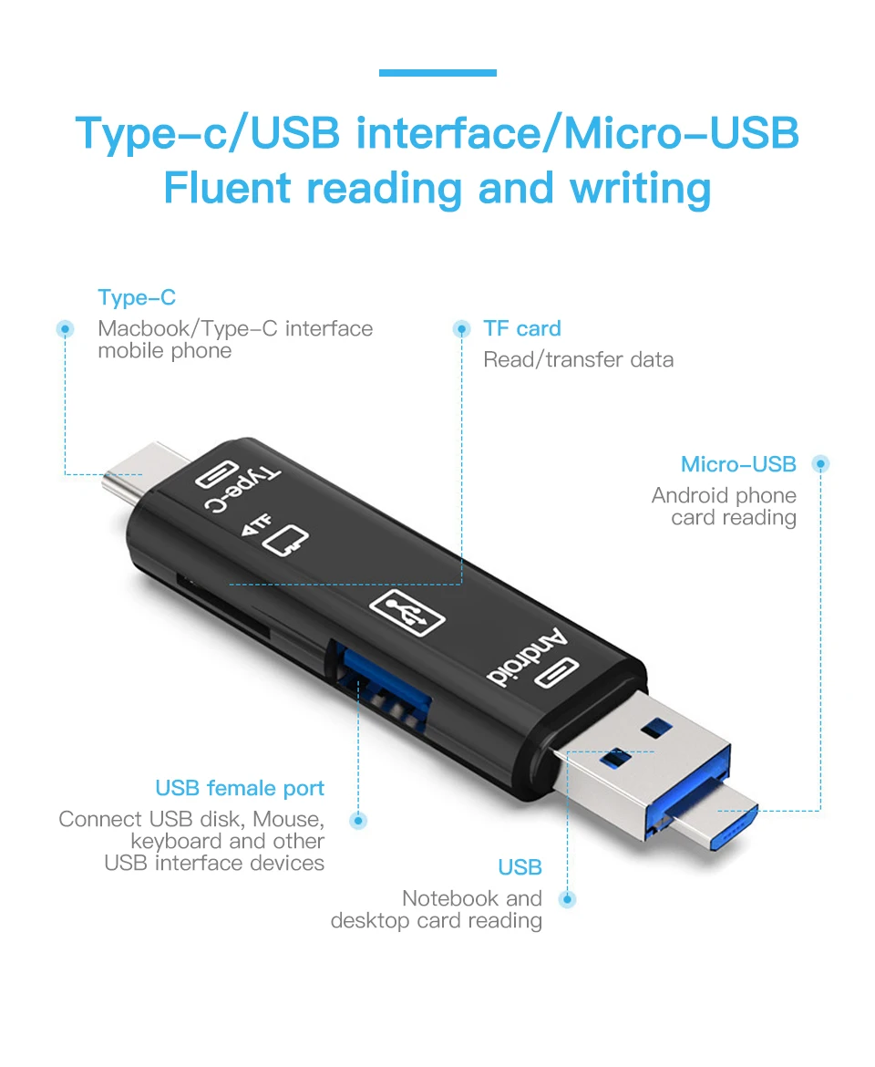 KUULAA All In One Type C USB 3.0 Micro USB Adapter SD/ Micro SD/ TF Card Reader OTG Andriod PC External Multi Memory Card Reader