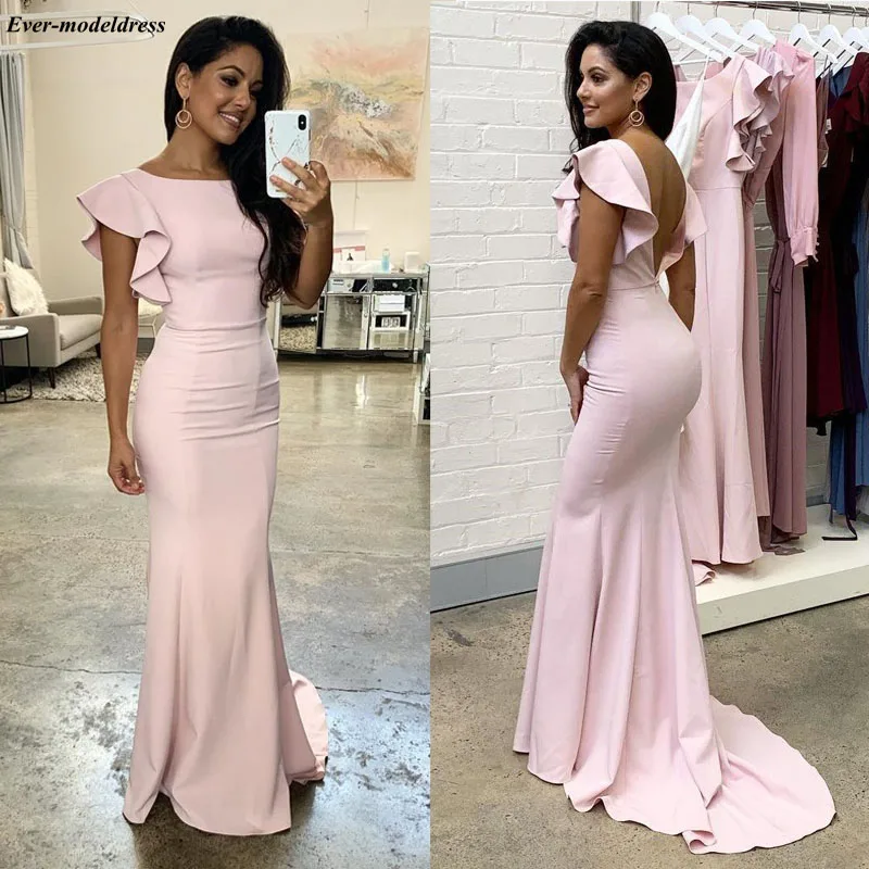 

Pink Mermaid Evening Dresses 2019 Backless Sweep Train Long Formal Dress Prom Dress Evening Gown Cheap Robe De Soiree