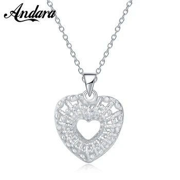 

925 Sterling Silver Necklace Hollow Heart Pendant Necklace For Women Jewelry Gifts