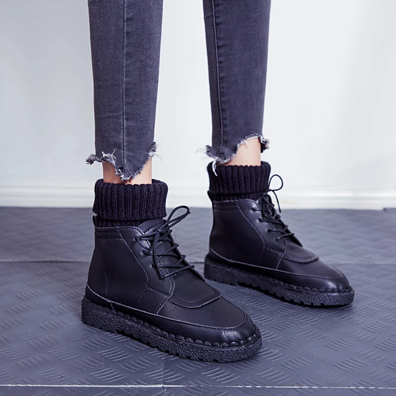 Г., новые модные ботинки-носки Женская обувь ботильоны повседневные Черные кроссовки на платформе со шнуровкой зимние женские ботинки с мехом и плюшем