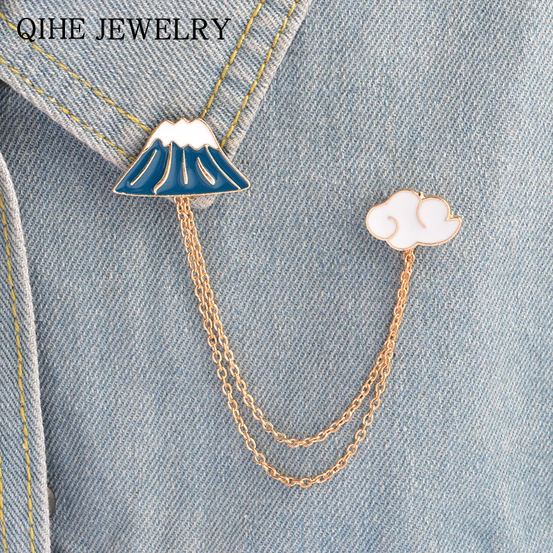 

Snow Mountain Mt Fuji & Clouds Chain Enamel Pin Travel Sightseeing Brooch Collar Lapel Pin Badge For Clothes Backpack Gift
