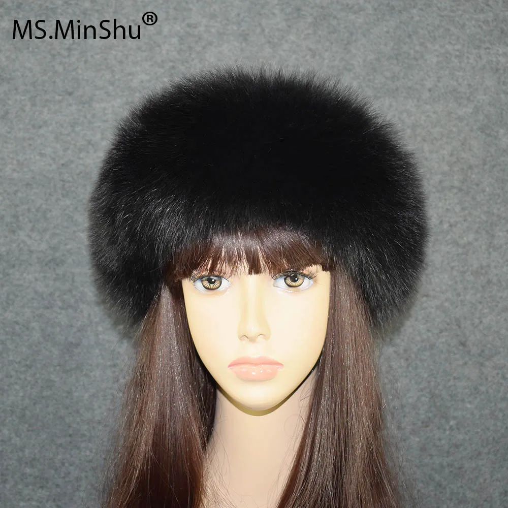MS. Minshu, повязка на голову из лисьего меха, полностью из лисьего меха, повязка на голову на липучке, женские зимние теплые наушники