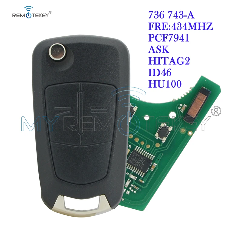 Ключ-раскладушка Remtekey 736 743-A 433 МГц PCF7941 чип 2 кнопки HU100 лезвие для Opel astra zafira 2004 2005