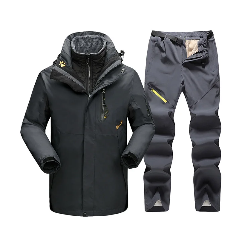 Dark gray Gray 30 °C Зимний лыжный костюм для мужчин, Супер Теплая Лыжная куртка и зимние штаны, уличная водонепроницаемая ветрозащитная Лыжная и Сноубордическая куртка, наборы - Цвет: Dark gray Gray