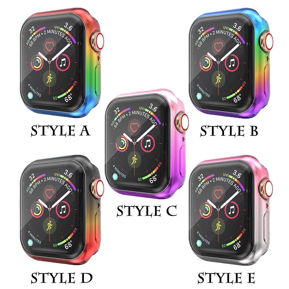 5 PC 5 шт. модные градиентные цвета защитные аксессуары для часов Apple Watch 5 4 чехол 44 мм 40 мм покрытие высокое качество защита экрана - Цвет: 5 PC