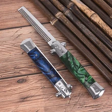 1pc Stainless Steel Foldable Automatic Combs Brushes Hair Trimmer Comb Brush Accessories Mens Pocket Knife Comb Oil Hair Comb