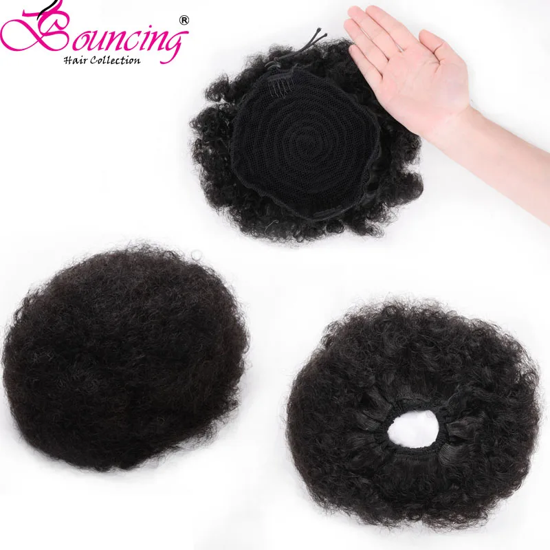 

Bouncing Hair Afro puff ponytail bun extension clip in hair drawstring adjustable remy human hair for black woman