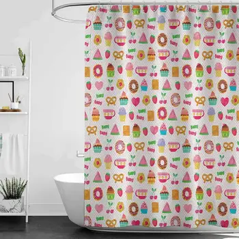 

Tea Party Precision Custom Shower Curtain Sweets Candies Cookies Fruit and Other Cute Things Festive Cheerful Collection Modern