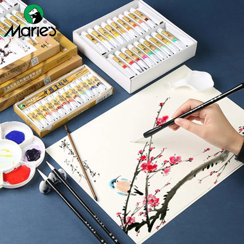 Marie's Chinese Watercolor Pigment 5/12ML 12/18/24/36 Colors Ink Painting Paste Students/Beginners Supplies watercolor painting set,watercolor paint,watercolor pigment