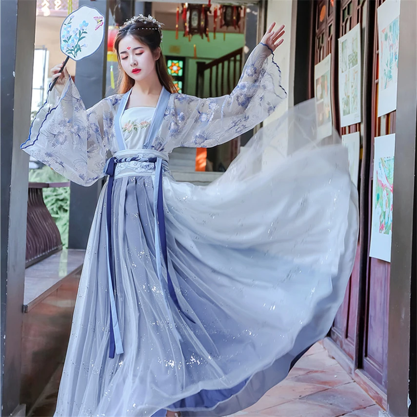 Волшебный Древний китайский костюм для женщин Hanfu платье Дворцовая вышивка