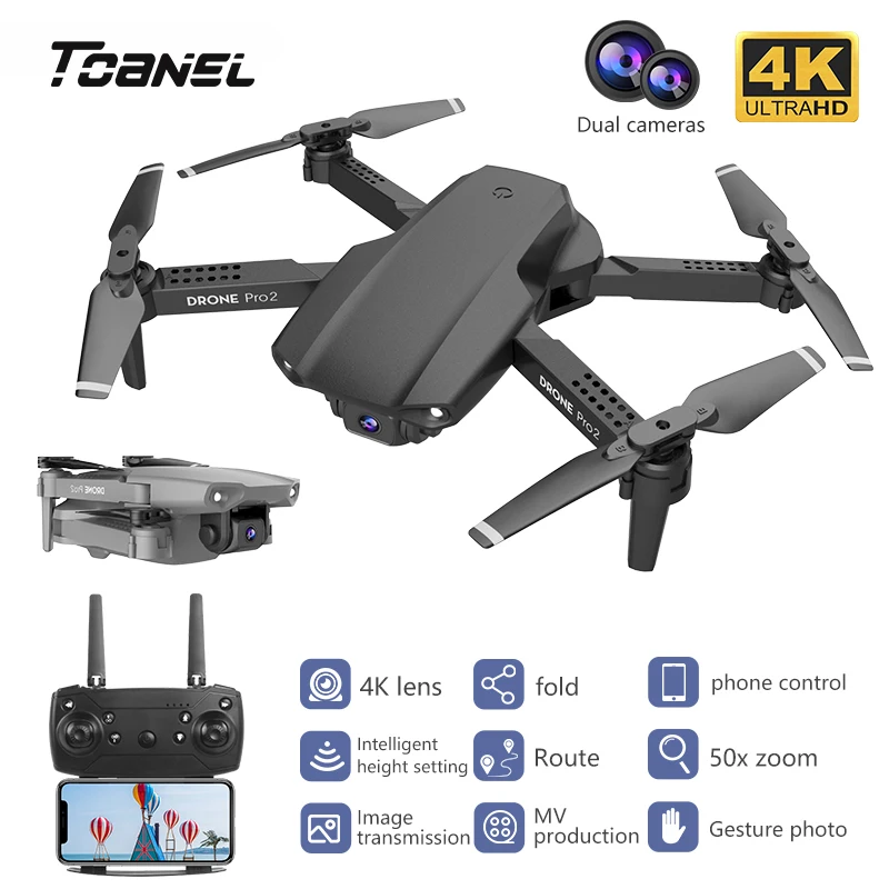 Mini Dron E99 Pro2 RC 4K, cámara Dual de HD, WIFI, FPV, fotografía aérea profesional, helicóptero, Dron plegable, Juguetes