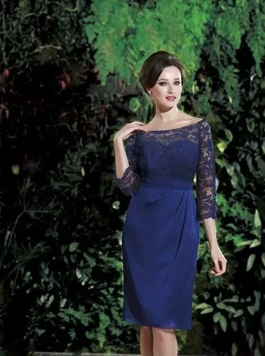 Sexy Scoop Neckline Royal Blue Mother of the Bride Dresses vestidos mae da noiva Chiffon Lace Short Evening Party Gowns