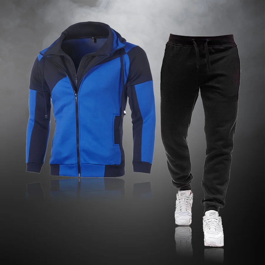 

Casual Men Sets Hooded Hoodies+Pants Outfit Male Tracksuit Suits Sportswear Zipper Coats Autumn Winter Men Clothing