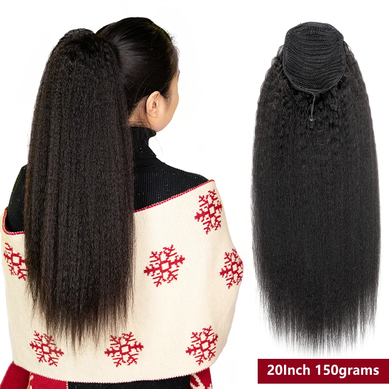 MRSHAIR афро курчавые прямые волосы с кулиской хвост натуральные человеческие 1B #27 #