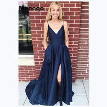 Атласные вечерние платья на тонких бретелях с v-образным вырезом, платья для выпускного вечера с карманом, с разрезом сбоку, открытая спина, женские платья для выпускного вечера