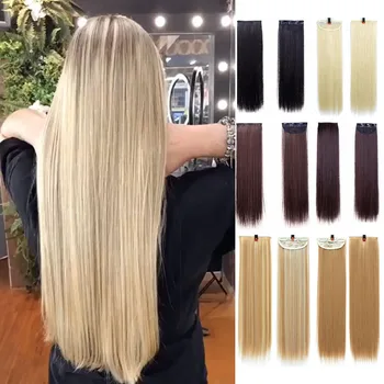 

DIANQI long straight 3 clips in natural fake hair extensions black brown fiber hair pieces for woman
