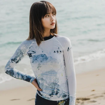 Nu-June Women Long Sleeve Rashguard Swimwear Print Surfing Top Diving Shirt Quick Dry Running Biking Rash Guard UPF50+ Swimsuit 1