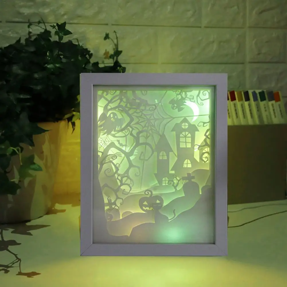 

Gift Photo Frame 3D Paper-cut Light Box Color Night Light Paper Carving Night Light Creative Shadow Lamp Halloween Decoration
