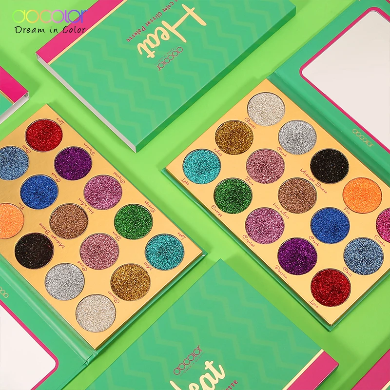  Docolor Glitter Eyeshadow Palette 15 Colors Heat Shimmer Makeup Palette Highly Pigmented Profession