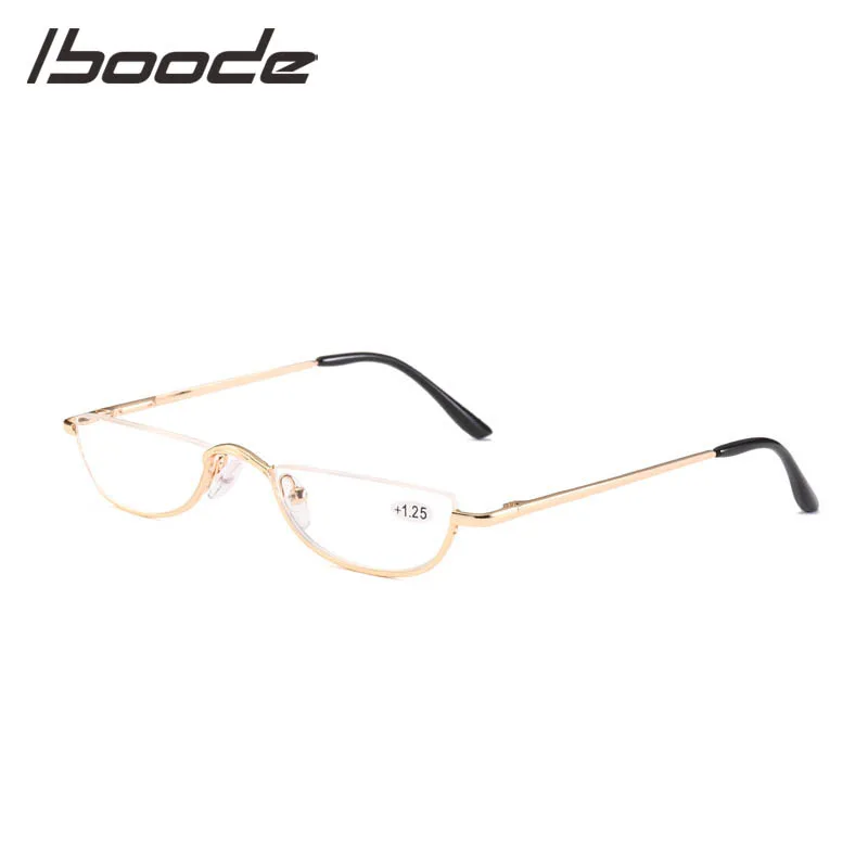 

IBOODE Cat Eye Half Frameless Reading Glasses Women Men Metal Semi Rimless Presbyopic Eyeglasses Female Male Eyewear Spectacles