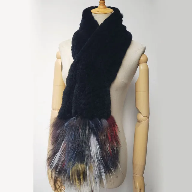 Rex Rabbit Fur Scarves With Silver Fox Pompom Women Winter Fur Shawl M –  Jancoco Max Official Store