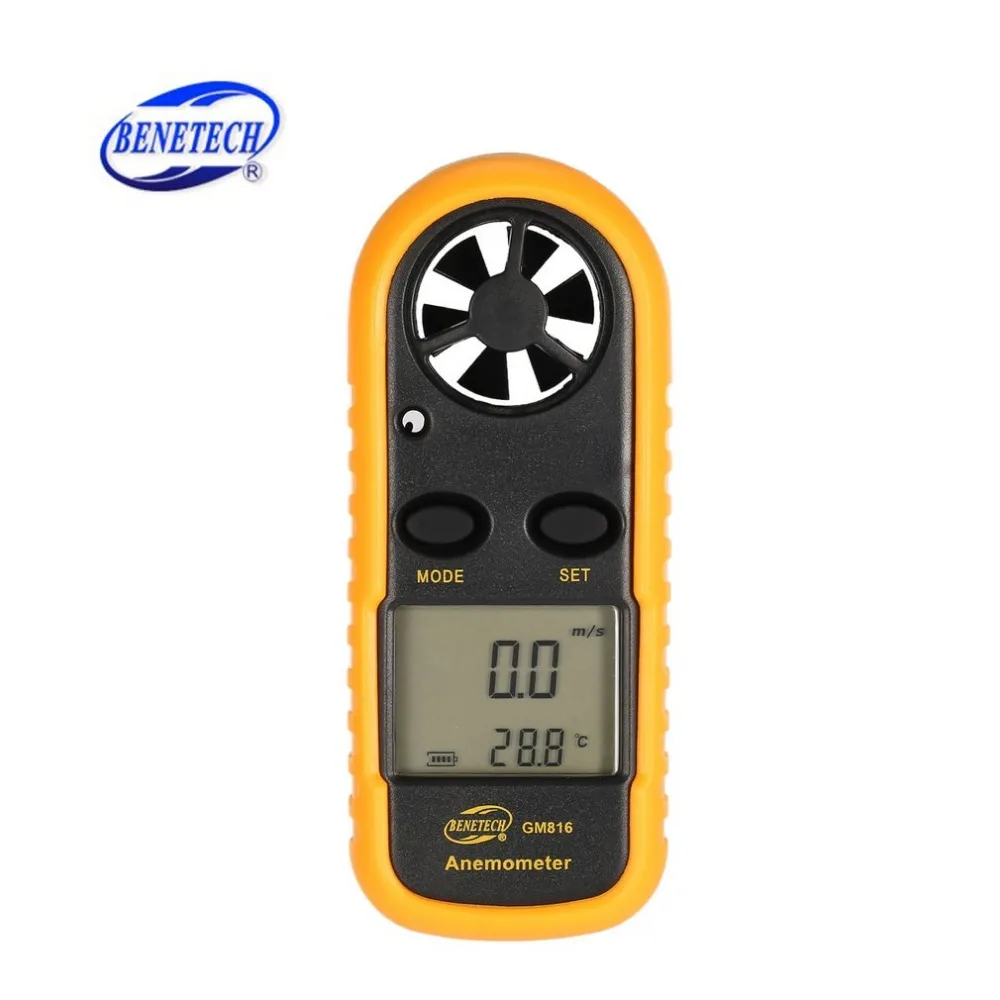 BENETECH GM816 Цифровой Анемометр-термометр скорость ветра воздуха скорость воздуха датчик температуры воздуха ветромер с ЖК-подсветкой Горячая