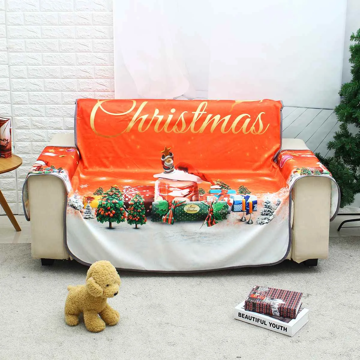 red hat Double Sofa Моющийся чехол для дивана Рождественский Декор 1/2/3-4 место коврик-лежак чехлов полиэфира Подробная информация о продукте: Спальня офисная мебель защитная крышка - Цвет: red hat Double Sofa