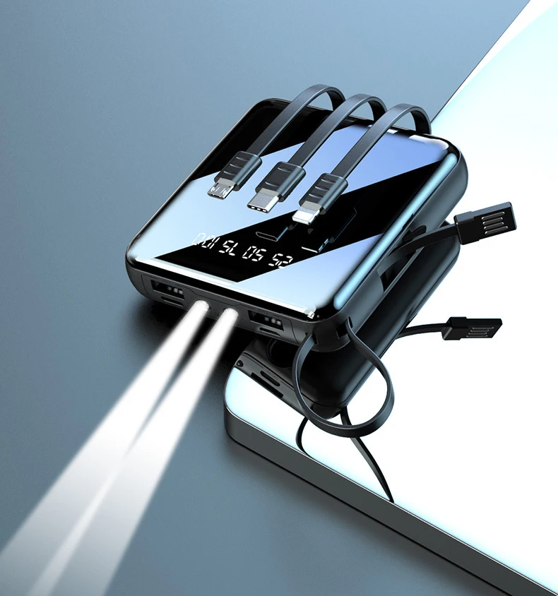마이크로 USB C 타입 케이블 미니 파워 뱅크, 휴대용 충전기, LED 미러 파워 뱅크, 외부 배터리 팩 파워 뱅크, 20000mAh