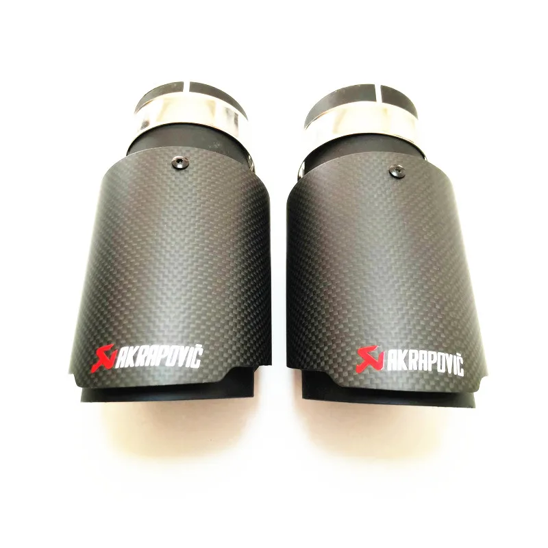 Акция: 1 пара Akrapovic автомобильные выхлопные трубы карбоновые глушители наконечник хвостового конца универсальный из нержавеющей стали прямой фланец черный - Цвет: IN 63MM OUT 89MM