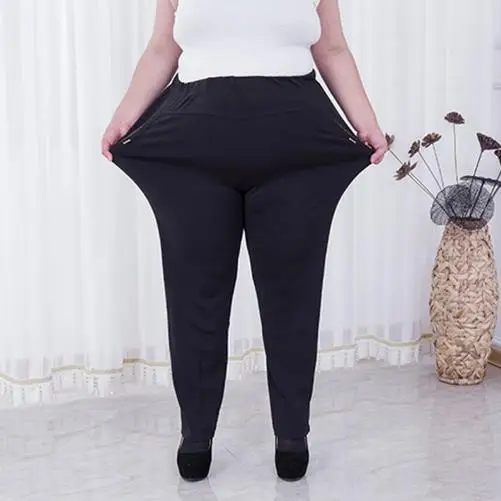 Женские брюки, большие размеры 2XL-7XL, женская одежда среднего возраста, черные брюки с высокой талией, Офисная Женская одежда, винтажные брюки J490