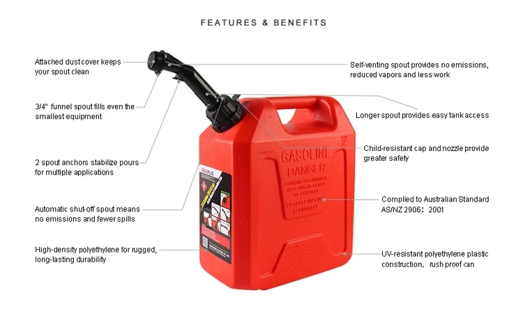 5L 10L 20L Red Fuel Barrels Gas Spare Container Anti-static Jerry Can Polaris Fuel Gasoline Diesel Tank Jerrycan