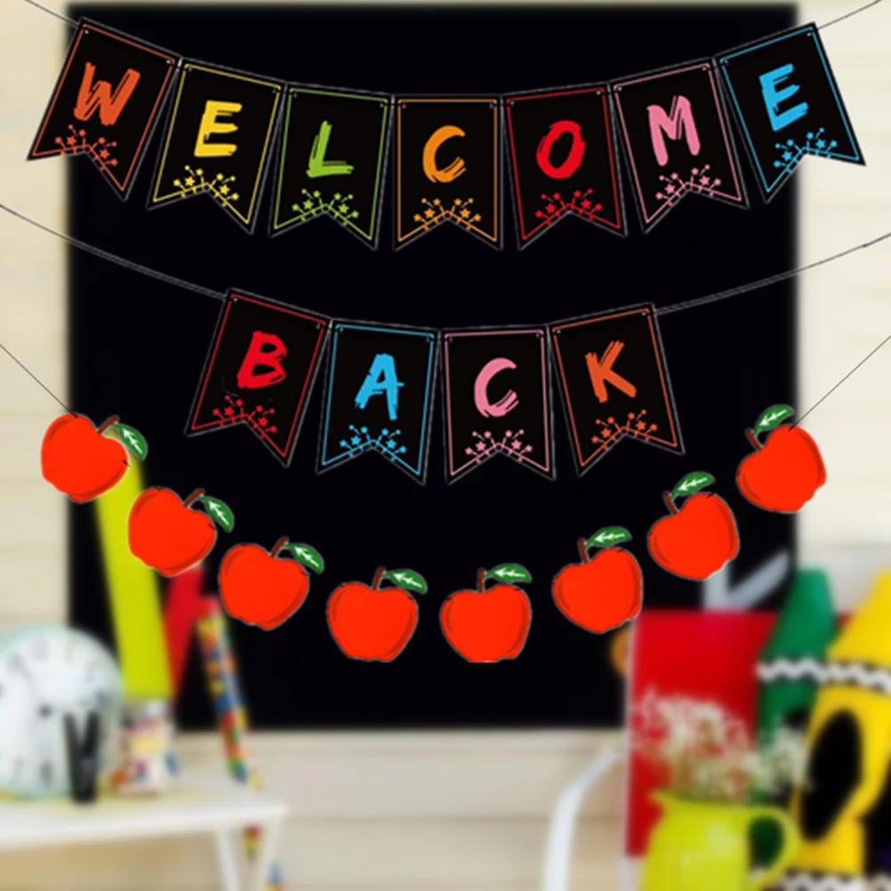 1 Set Decoration Welcome Back Party Banner Red Apple Decorative Flag for Back-To-School Ceremony (Assorted Color | Дом и сад