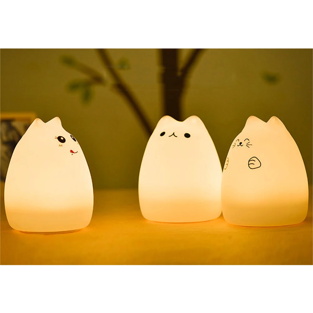 7 colourful Touch Sensor Silicone Cat LED Night lamp desk light battery creative rechargable bulb for baby bedroom luminar