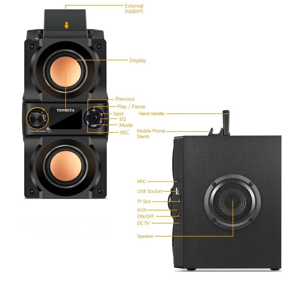 휴대용 무선 붐박스 베이스 서브우퍼 스피커, 지지대 리모컨 FM 라디오, RGB LED 조명, 40W 블루투스 스피커, 신제품