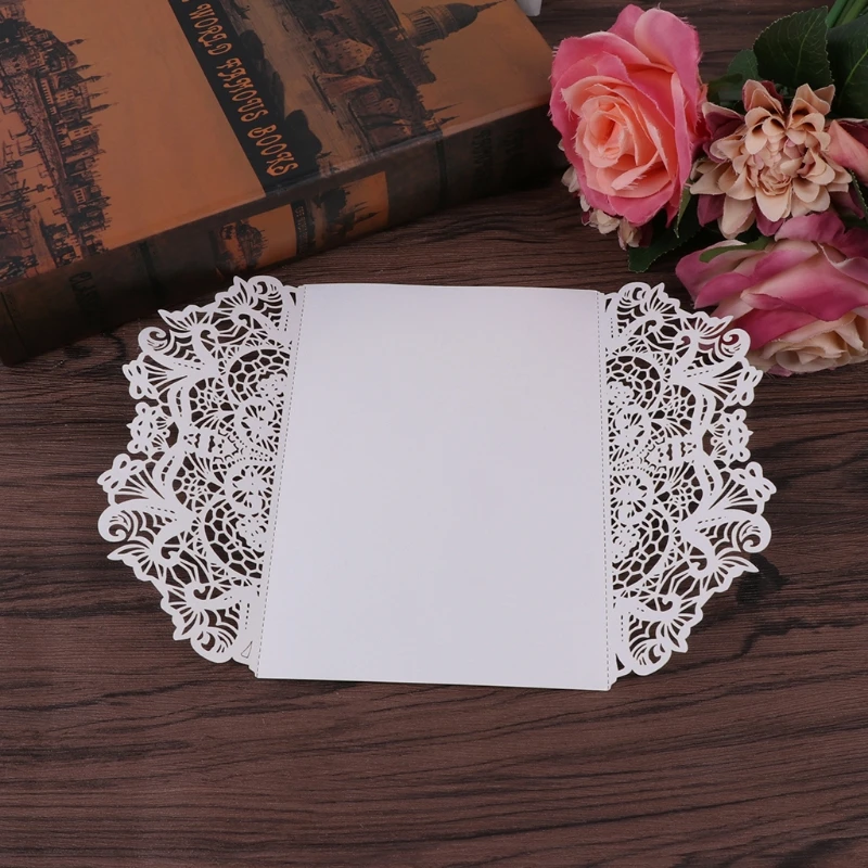  10Pcs Wedding Invitation Cards Kit with Envelopes Seals Personalized Printing D08D - 4.00036E+12