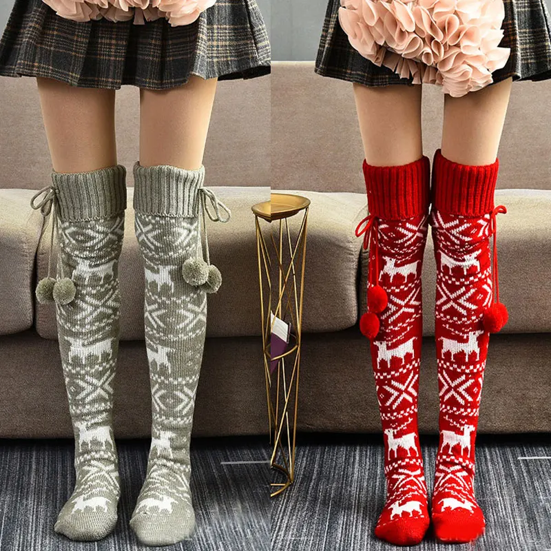 

Acrylic Comfortable Soft Winter Warm Knit Socks Women Fashion Christmas Stocking Christmas Women Long Knitted Stockings