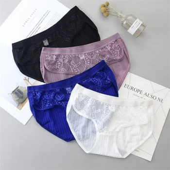 

Seamless Panties Women Cotton Thread Ice Silk Panties Solid Color Lace Intimate Midsole Solid Color Briefs Lift Hips Panties