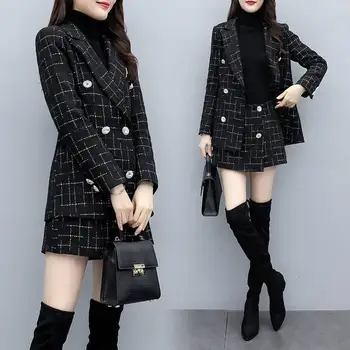 

2019 Autumn new two-piece Korean temperament plaid small suit jacket shorts fashion small fragrance suit women