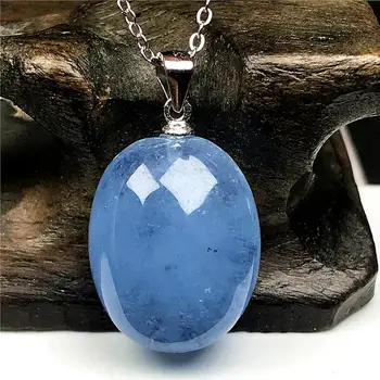 

Natural Blue Aquamarine Beads Pendant Necklace For Woman Man Ocean Crystal 18x14x8mm Beads Stone 925 Silver Chain Jewelry AAAAA
