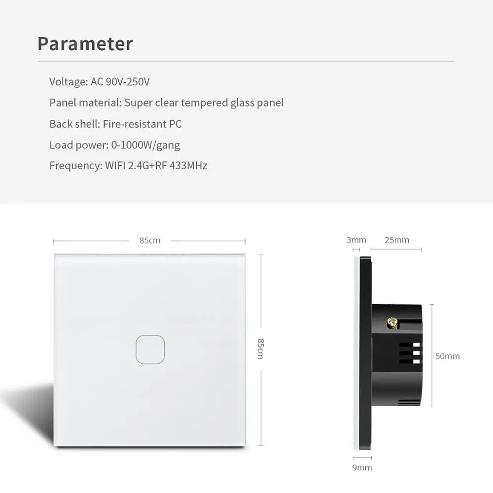 Умный настенный выключатель Tuya Smart Life Wi Fi 1/2/3 кнопочный 1 канал для Google Home Amazon Alexa /RF