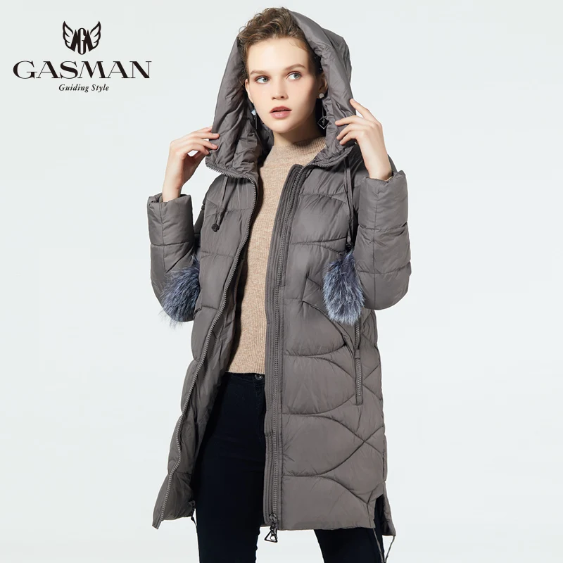 GASMAN зимнее женское Брендовое пальто куртка пуховик средней длины зимний женский с капюшоном теплые парки с лисьим мехом женская верхняя одежда парка