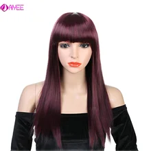 AIYEE 2" косплей парик женский длинный прямой цвет красного вина синтетический блонд Полный парик волос с челкой синтетические волосы парики
