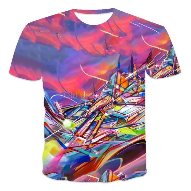 Colorful 3d graffiti printing men's T-shirt fashion tops 2021 summer casual breathable retro style cost-effective summer T-shirt wms048