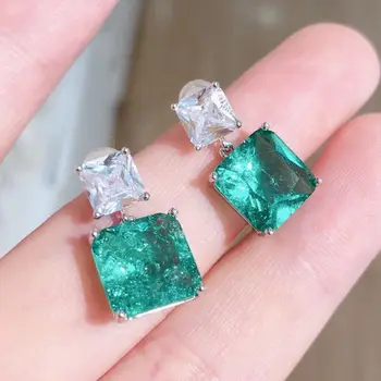 

NEW CUTE GREEN LAKE BLUE SQUARE ZIRCON AQUAMARINE STONE REAL 925 STERLING SILVER STUD EARRINGS FOR WOMEN PARTY FINE JEWELRY
