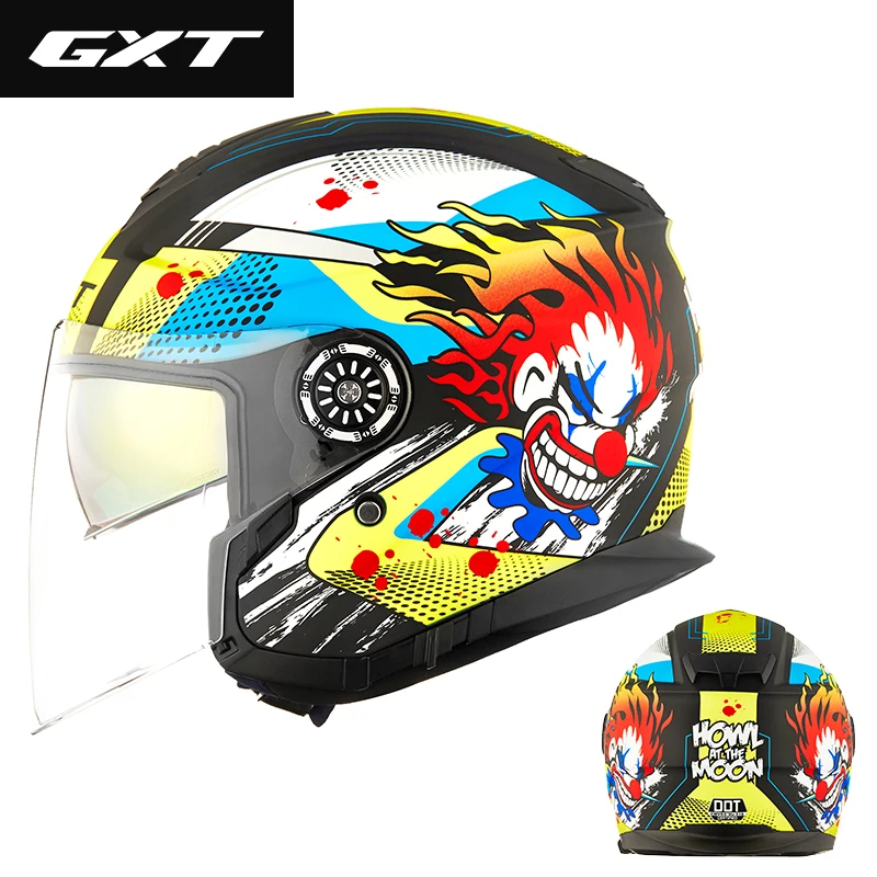 GXT мотоциклетный шлем на половину лица, моющаяся подкладка с двойным объективом, стильный быстросъемный гоночный шлем, шлем в горошек, утвержденный